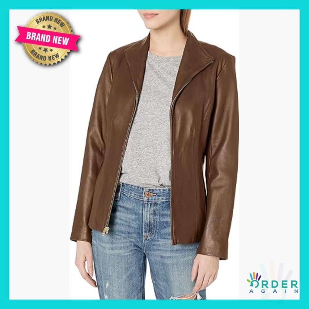Leather Wing Collar Jacket Classic Aviator Style Long Sleeve Zipper Front
